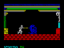 Gift from the Gods (ZX Spectrum) screenshot: The battle with the enemy.