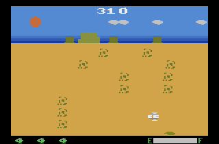 Planet Patrol (Atari 2600) screenshot: Once all three depots are setroyed, I must avoid mines.