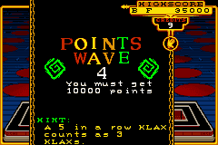 Marble Madness / Klax (Game Boy Advance) screenshot: Klax: this wave requires 10,000 points to finish.