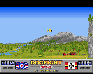Dogfight (Amiga) screenshot: Player 1 retaliates
