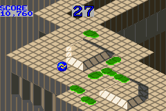 Marble Madness / Klax (Game Boy Advance) screenshot: Marble Madness: more and more enemies appear as you progress through the game.