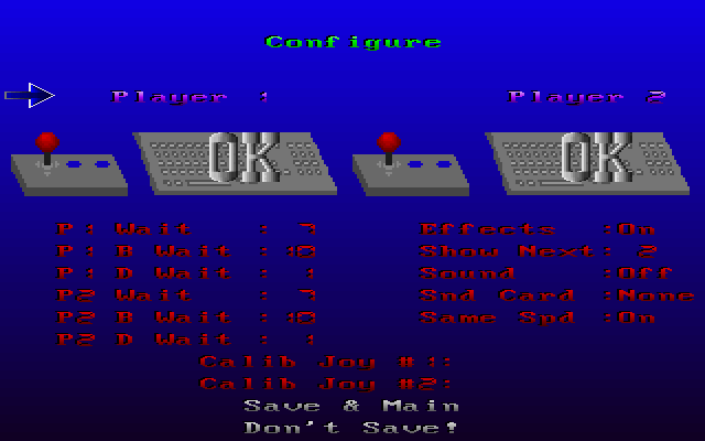 Tetrolis (DOS) screenshot: Options