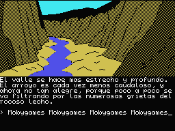 La Aventura Original (MSX) screenshot: Deeper valley with vanishing stream.