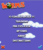 Worms (J2ME) screenshot: Worms v0.1.1 main menu