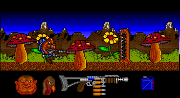 Sol Negro (Amiga) screenshot: The mouth that comes from the ground.