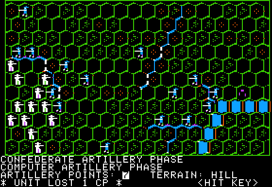 The Battle of Shiloh (Apple II) screenshot: Some gameplay.