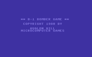 B-1 Nuclear Bomber (Commodore 64) screenshot: Title screen