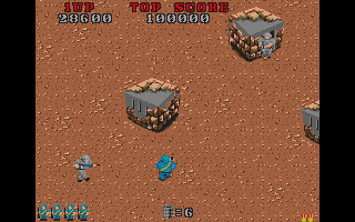 Commando (Atari ST) screenshot: Enemy houses.