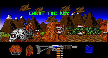 Sol Negro (Amiga) screenshot: 'Cacht the key" typo. No spell checking software back in 1988, I guess.