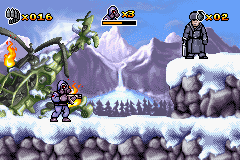 CT Special Forces (Game Boy Advance) screenshot: Helicopter wreck and a surrendered enemy