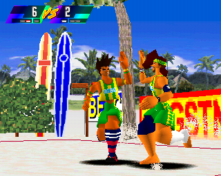 V-Ball: Beach Volley Heroes (PlayStation) screenshot: Soccers are celebrating.