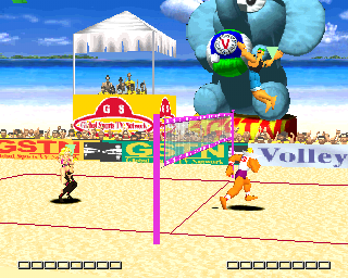 V-Ball: Beach Volley Heroes (PlayStation) screenshot: Actors' court. Sexies vs Actors.