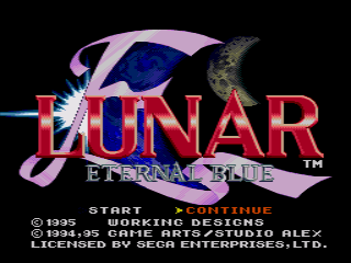 Lunar: Eternal Blue (SEGA CD) screenshot: Title screen and menu