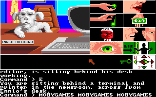 Tass Times in Tonetown (Amiga) screenshot: Ennio's/Spot's desk