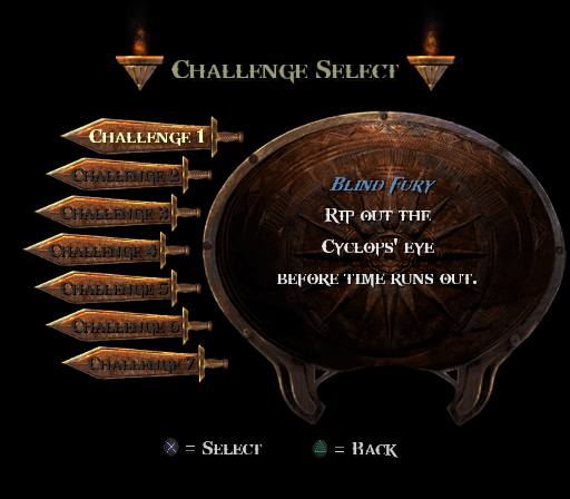 God of War II (PlayStation 2) screenshot: Challenge of the Titans menu