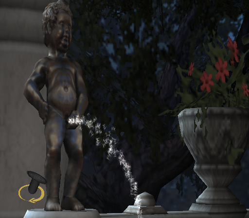 God of War II (PlayStation 2) screenshot: Play sex mini-game looking at the peeing boy statue