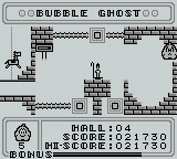 Bubble Ghost (Game Boy) screenshot: Whoops! Burst the bubble