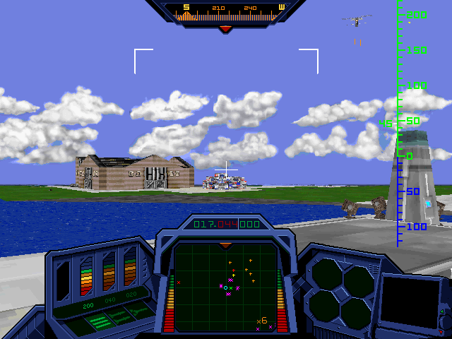 Helicops (Windows) screenshot: The docks are full of enemy vehicles already