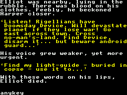 Rigel's Revenge (ZX Spectrum) screenshot: Clues as your partner dies