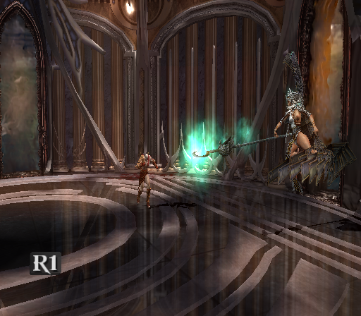 God of War II (PlayStation 2) screenshot: A rather tough boss fight