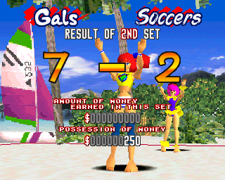 V-Ball: Beach Volley Heroes (PlayStation) screenshot: ...however Gals won.