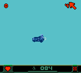 Carmageddon (Game Boy Color) screenshot: Whilst driving in the water you can move very fast