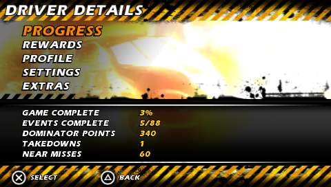 Burnout: Dominator (PSP) screenshot: Main Menu