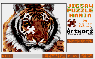 Jigsaw Puzzlemania (Amiga) screenshot: Title screen / menu