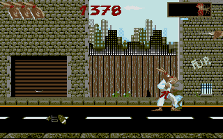 Ninja Rabbits (Atari ST) screenshot: The point of impact on a street thug