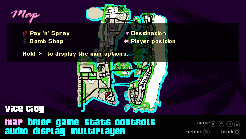 Grand Theft Auto: Vice City Stories (PSP) screenshot: The city map, helps you navigate