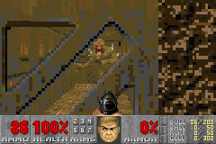 Doom II (Game Boy Advance) screenshot: Fighting through a grate with an imp