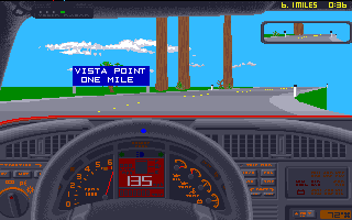 Test Drive II Scenery Disk: California Challenge (Amiga) screenshot: Vista Point, one mile ahead