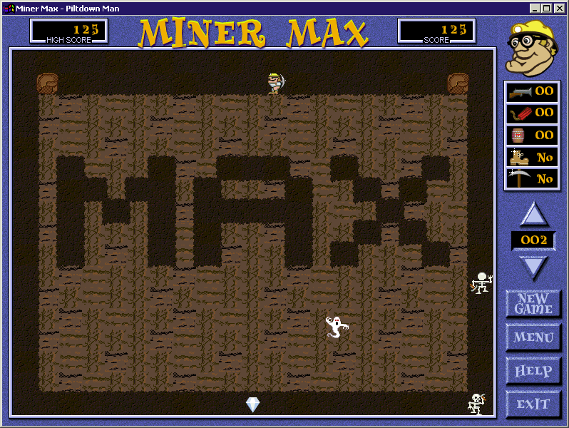 Miner Max (Windows) screenshot: Level two<br>This one's made of solid rock that Max cannot dig through