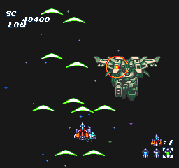 Soldier Blade (TurboGrafx-16) screenshot: Using the green weapon