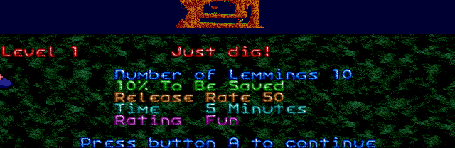 Lemmings (CDTV) screenshot: Level 1 details