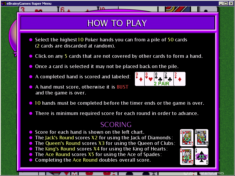 StrataPoker (Windows) screenshot: This is how the game is played and scored
