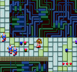 Märchen Maze (TurboGrafx-16) screenshot: Stage 2 - the Machine Kingdom, with plenty of these wind-up robots