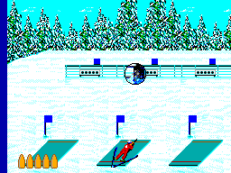 Winter Olympics: Lillehammer '94 (SEGA Master System) screenshot: Biathlon. Try to shoot the targets