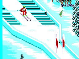 Winter Olympics: Lillehammer '94 (SEGA Master System) screenshot: Preparing to jump...