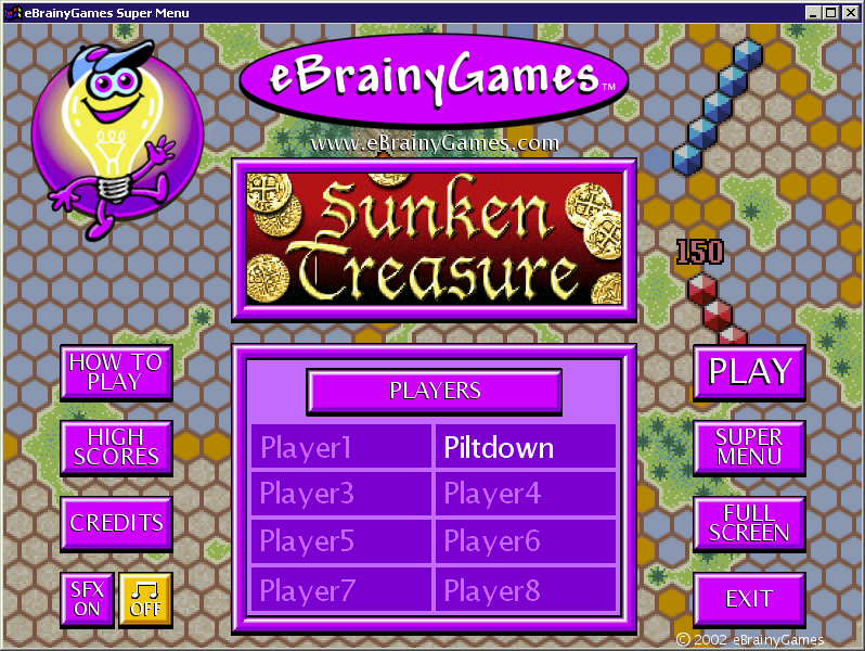 Sunken Treasure (Windows) screenshot: The initial game screen<br>The game supports multiple player identities, these are the names used when scores are uploaded, it does not support multiple players