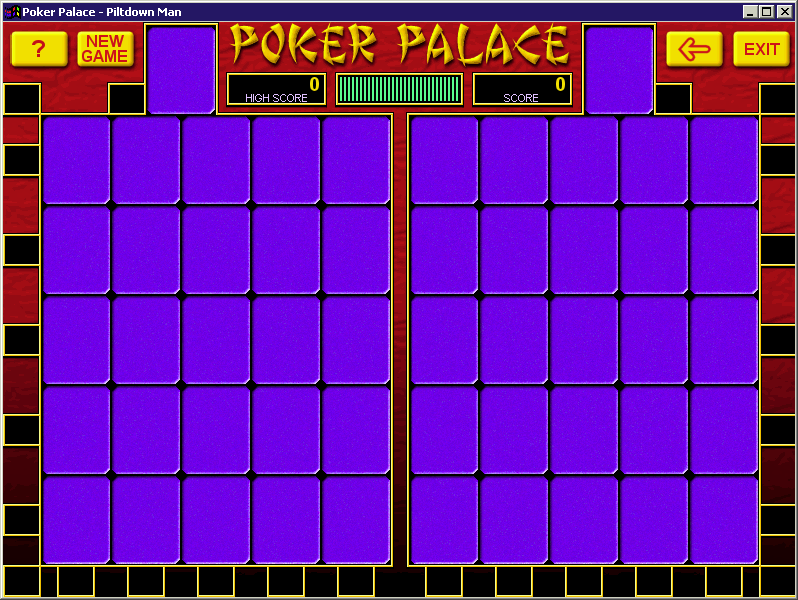 Poker Palace (Windows) screenshot: The initial game screen<br>The cards are dealt when the player clicks on New Game so there can be no advance planning