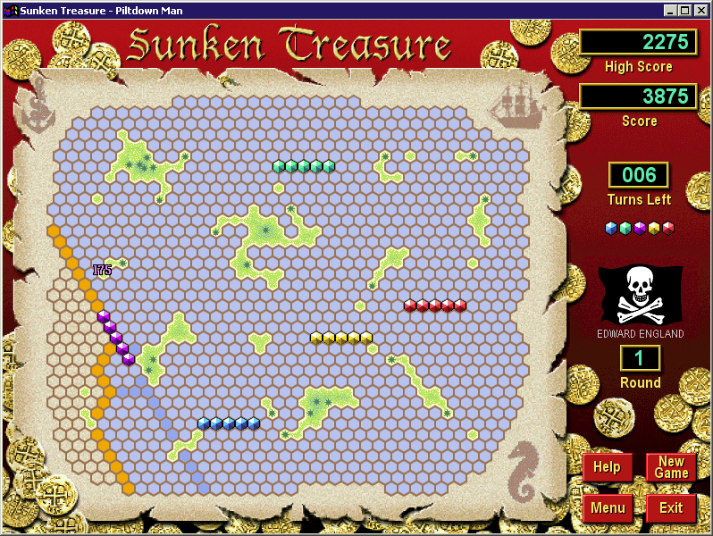 Sunken Treasure (Windows) screenshot: Level One complete<br>The gems are randomly placed for each game
