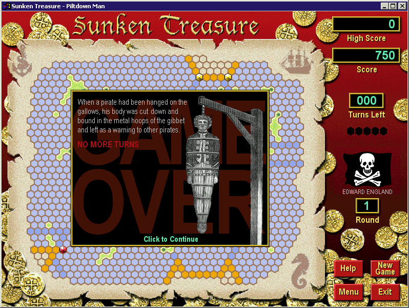 Sunken Treasure (Windows) screenshot: Game Over