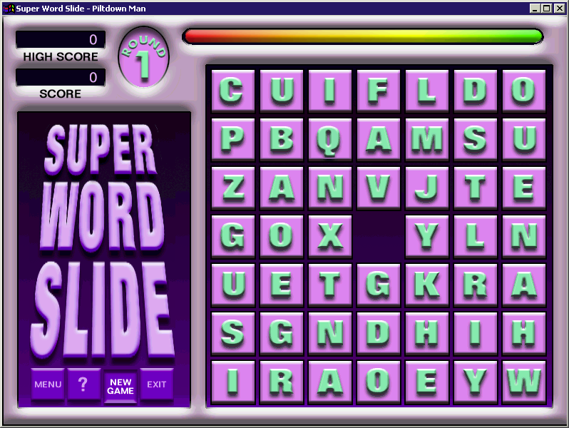 Super Word Slide (Windows) screenshot: The start of a game<br>The inset coloured bar at the top is a countdown timer