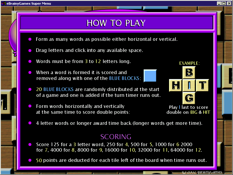 Word Wiz (Windows) screenshot: This is how the game is played and scored