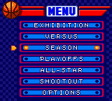 NBA in the Zone 2000 (Game Boy Color) screenshot: Main menu