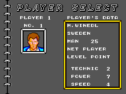 Tennis Ace (SEGA Master System) screenshot: Selecting your player... don't think too much, they all look ugly