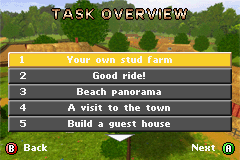 Horsez (Game Boy Advance) screenshot: Task overview
