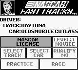 Bill Elliott's NASCAR Fast Tracks (Game Boy) screenshot: Main menu