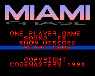 Miami Chase (Amiga) screenshot: Game menu